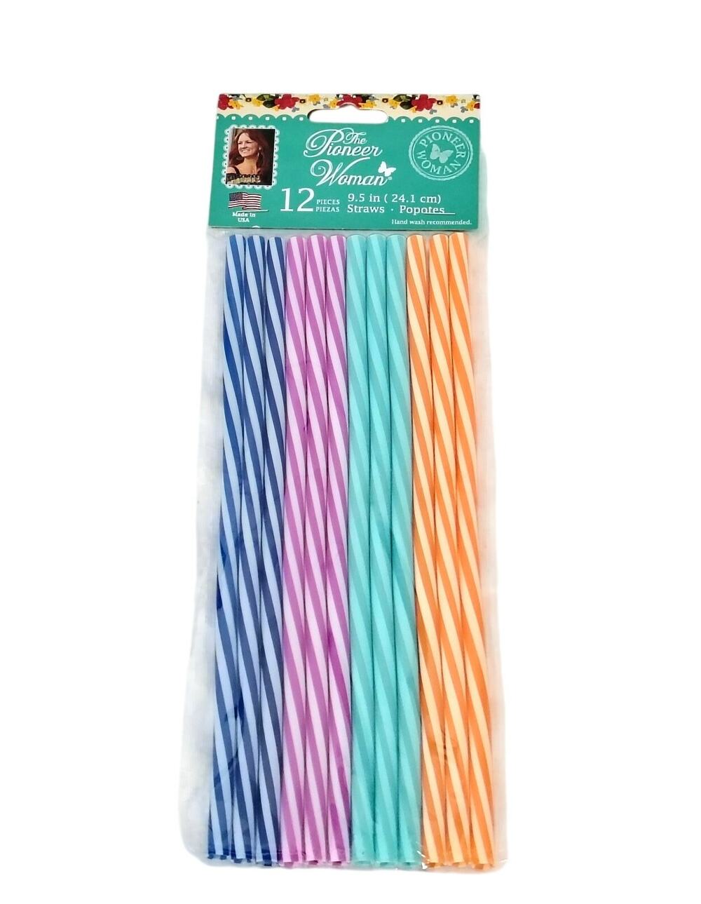 The Pioneer Woman Plastic Reusable Drinking Straws 12 pieces Blue Orange New